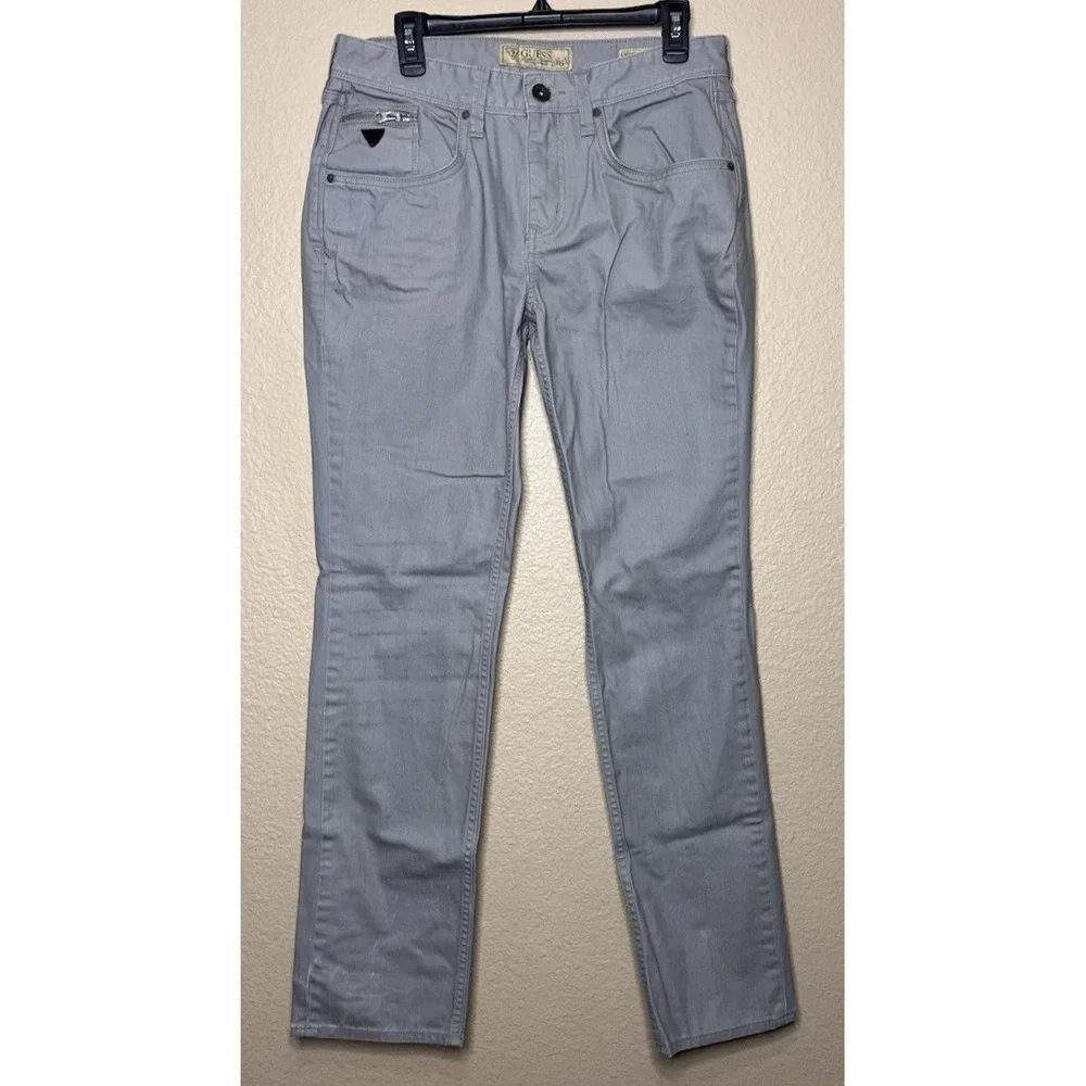 Guess Mens Jeans 32 X 32‎ Lincoln Slim Straight Gray Waxed Denim Stretch Pockets